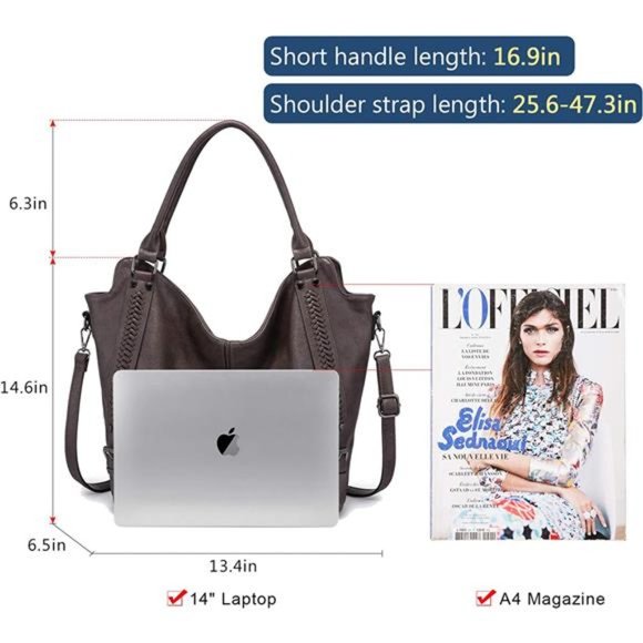 Brown Bag PU Leather Shoulder Bags Fashion Hobo Bags Large Purse and Handbags - Picture 4 of 5